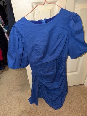 Girls' Royal Blue Puff-Sleeve Dress